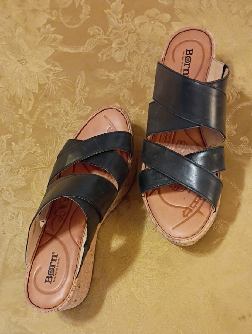 Born Black Leather Platform Crisscross Mule Sandals Women's 11.0
